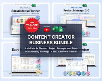 Social Media Planner Spreadsheet Content Marketing Bundle Project Management Google Sheets Excel Client Invoice Tracker Bookkeeping Template