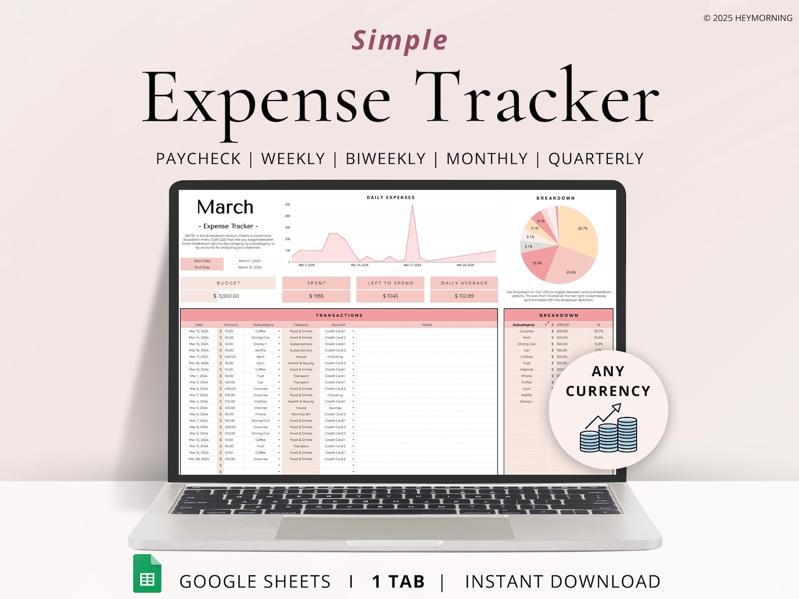 Expense Tracker Google Sheets Monthly Spending Tracker Spreadsheet ...