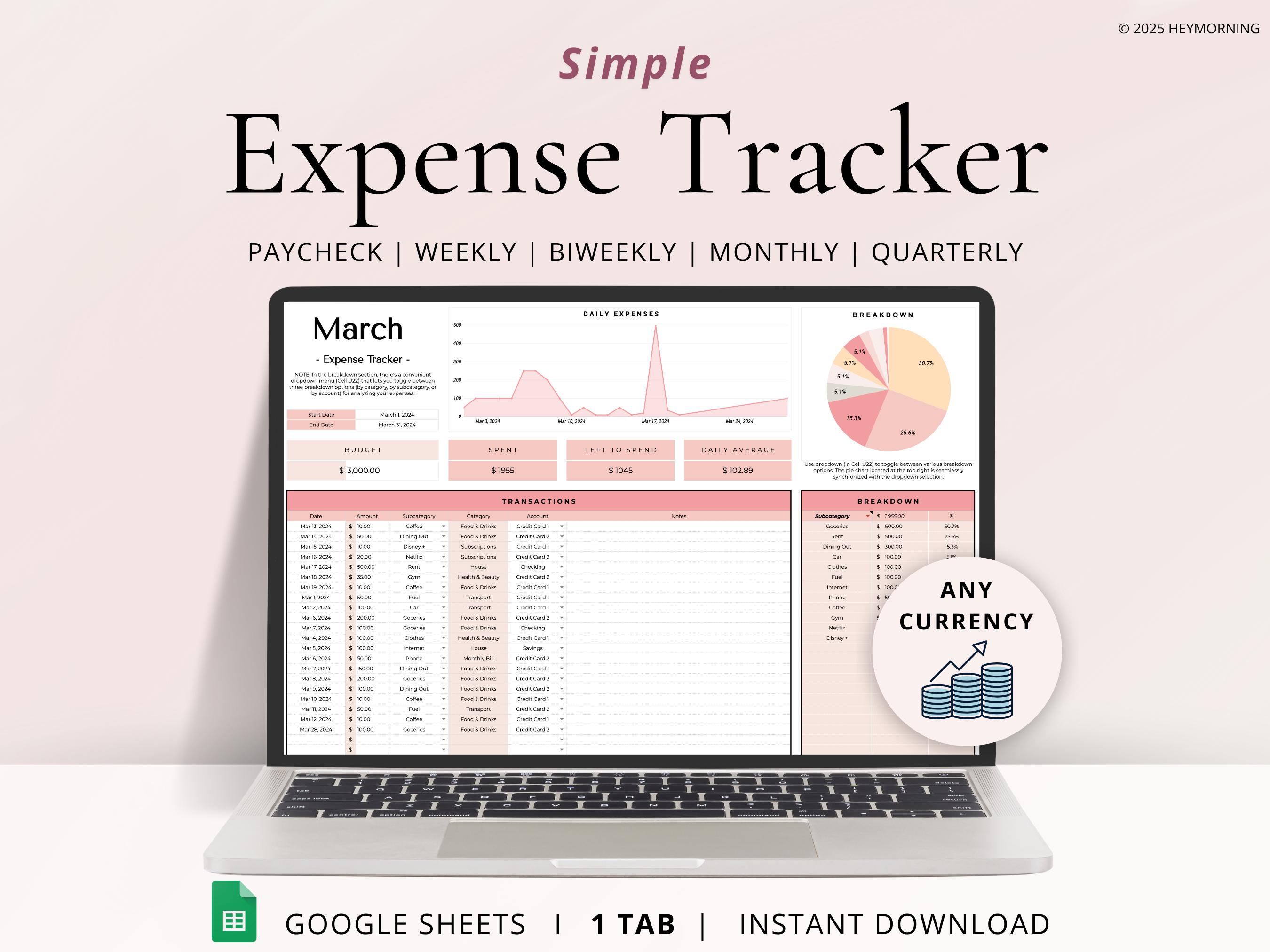 Expense Tracker Google Sheets Monthly Spending Tracker Spreadsheet ...
