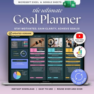 Goal Tracker Spreadsheet Dark Mode Goal Tracker Google Sheets Vision Board Excel SMART Goal Setting Template 2026 New Year's Resolutions