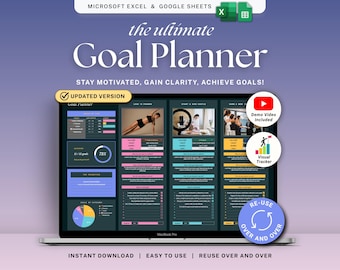 Goal Tracker Spreadsheet Dark Mode Goal Tracker Google Sheets Vision Board Excel SMART Goal Setting Template 2026 New Year's Resolutions