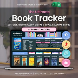 Book Tracker Reading List Planner Google Sheets Excel Dark Mode Reading Tracker Book Review Spreadsheet Book Journal Gift for Book Lover