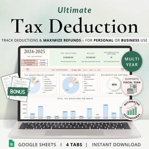 Belastingaftrektracker Google Spreadsheets Zelfstandige belastingspreadsheet Kleine bedrijven Freelancer belastingvoorbereidingssjabloon Gespecificeerde onkostentracker 1099