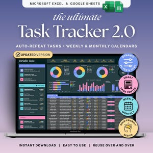 Task Tracker Spreadsheet Dark Mode Recurring Task Planner Google Sheets Excel ADHD To Do List Work Organizer Team Management Productivity