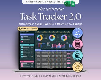 Task Tracker Spreadsheet Dark Mode Recurring Task Planner Google Sheets Excel ADHD To Do List Work Organizer Team Management Productivity