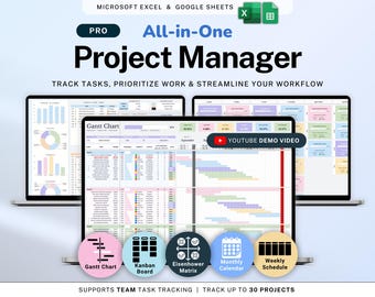 Project Management Spreadsheet Team Project Task Tracker Google Sheets Excel Timeline Planner Kanban Board Gantt Chart Eisenhower Matrix