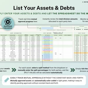 Divorce Planner Spreadsheet Asset Division Google Sheets Divorce Financial Settlement Property & Debt Split Separation Agreement Transition image 4