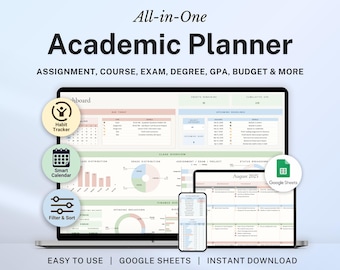 Academic Student Planner Google Sheets University Planner Spreadsheet College Assignment Tracker Class Timetable Task Tracker GPA Calculator
