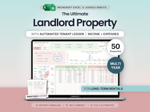 Rental Property Bookkeeping Google Sheets Landlord Spreadsheet Multi Property Income and Expense Tracker Excel Tenant Tracker Rent Payment
