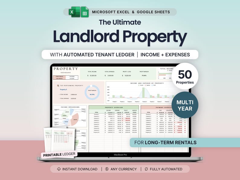 Rental Property Bookkeeping Google Sheets Landlord Spreadsheet Multi Property Income and Expense Tracker Excel Tenant Tracker Rent Payment image 1