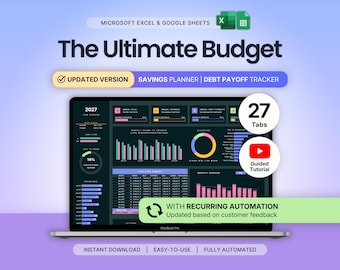 Ultimate Annual Budget Spreadsheet Dark Mode Yearly Budget Google Sheets Excel Monthly Budget Family Expense Tracker Bill Debt Savings