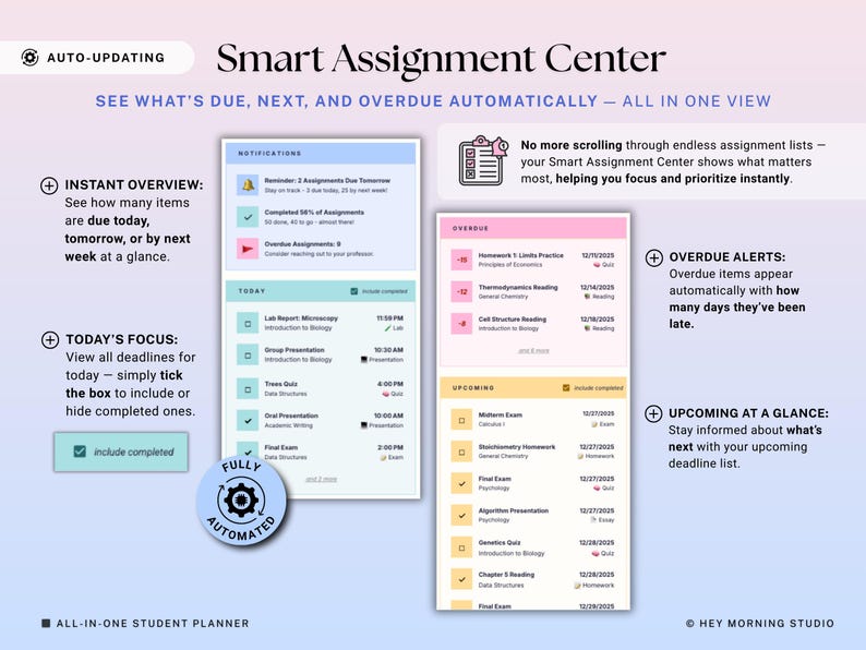 Academic Student Planner Google Sheets Excel Assignment Tracker Spreadsheet University Study Planner Class Timetable Degree GPA Calculator image 5