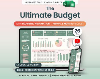 Ultimate Annual Budget Spreadsheet Monthly Budget Template Google Sheets Excel Bill Calendar Debt Savings Tracker Personal Finance Net Worth