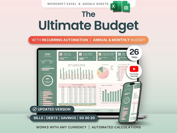 Ultimate Annual Budget Spreadsheet Monthly Budget Template Google Sheets Excel Bill Calendar Debt Savings Tracker Personal Finance Net Worth