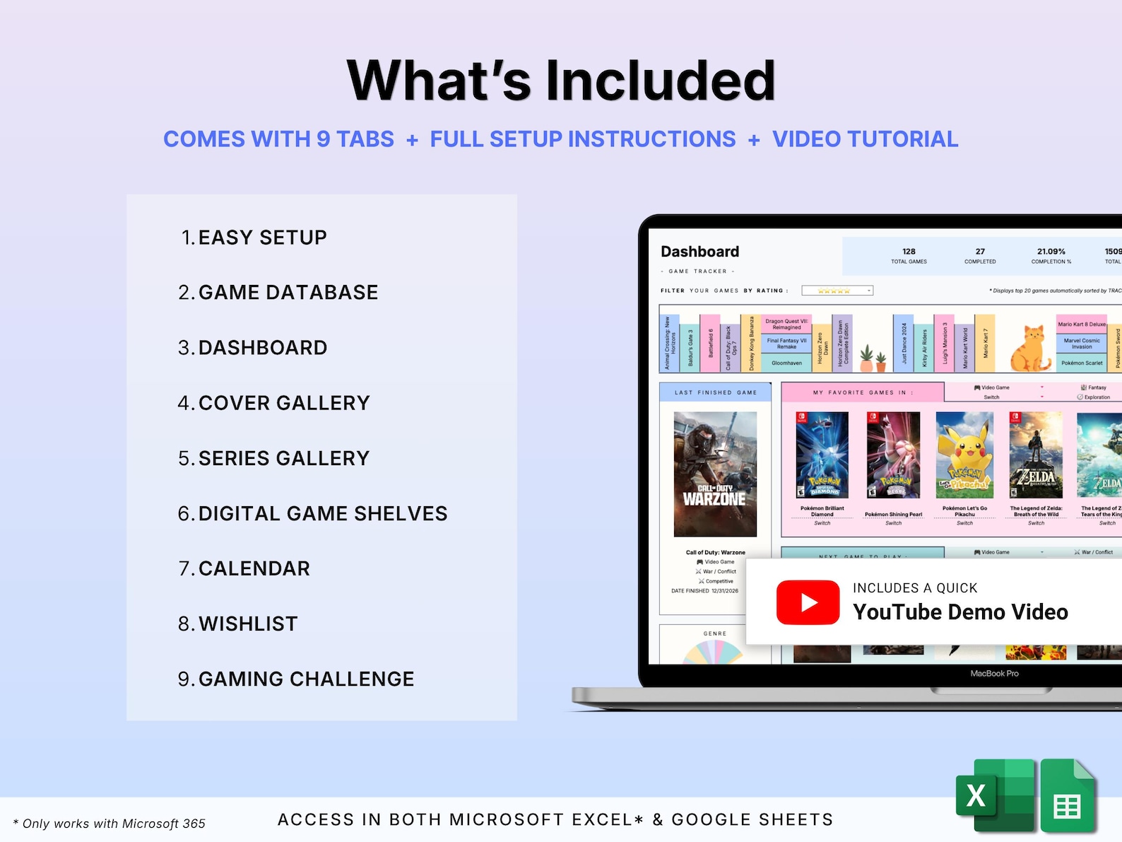 Gaming Tracker Spreadsheet Video Game Log Google Sheets Excel Game ...