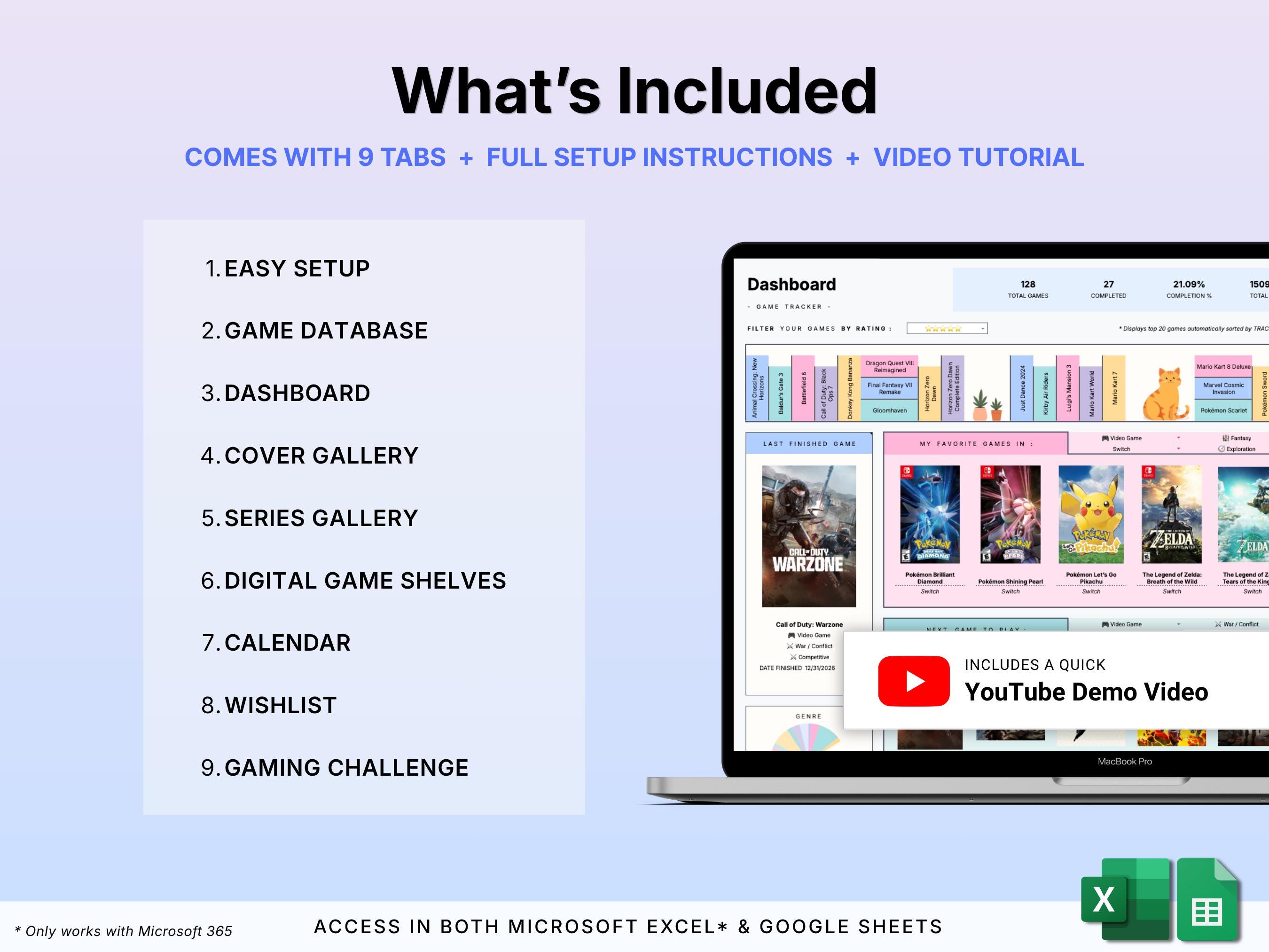 Gaming Tracker Spreadsheet Video Game Log Google Sheets Excel Game ...