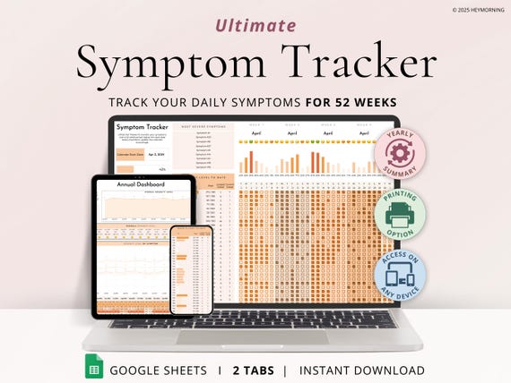 Symptom Tracker Google Sheet Chronic Illness Pain Tracker Spreadsheet Daily Symptom Frequency Chart Template Symptom Journal Medical Tracker