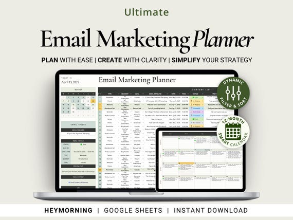 Email Content Calendar Spreadsheet Email Marketing Planner Google Sheets Email Newsletter Schedule Template Digital Email Ideas Organizer