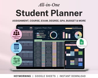 Student Planner Spreadsheet Dark Mode Assignment Tracker Google Sheets Academic Planner College Class Schedule University Task Tracker GPA