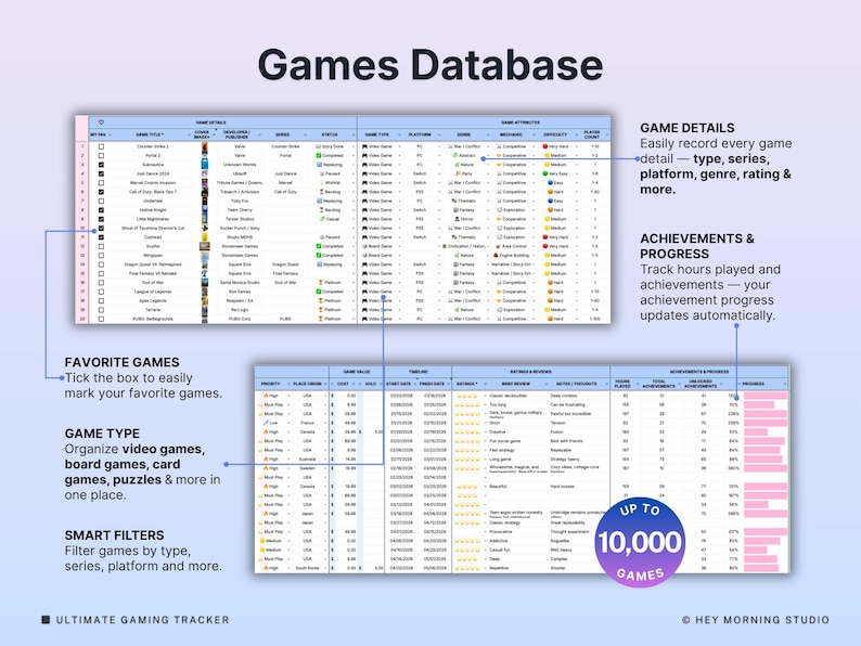 Game Csv Gaming Tracker Spreadsheet Video Game Log Google Sheets Excel Game ...