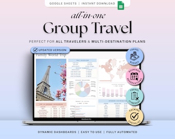 Gruppenreiseplaner Google Sheets Familienreiseplanung Tabelle Urlaubsbudget Tracker Reiseplan Packliste Urlaubs-Checkliste