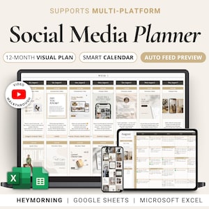 Contentplanner voor sociale media Google Spreadsheets Excel Contentkalender Spreadsheet voor digitale makers Instagram TikTok Post Scheduler Marketing
