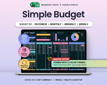 Simple Budget Spreadsheet Dark Mode Paycheck Budget Google Sheets Excel Monthly Savings Planner Bill Expense Tracker Budget by Paycheck