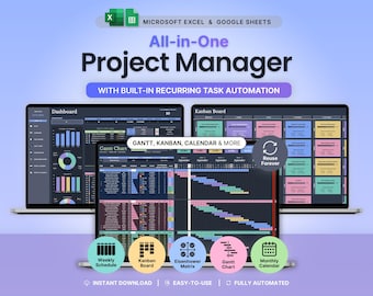 Project Tracker Spreadsheet Project Management Planner Google Sheets Excel Team Project Manager Kanban Board Gantt Chart Eisenhower Matrix