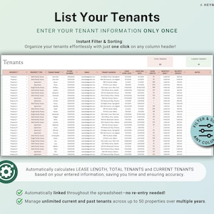 Spreadsheet huurbetalingen Huurdersgrootboek Google Spreadsheets Verhuurder Rent Tracker Huurderstracker Property Rent Tracker Boekhoudsjabloon afbeelding 4