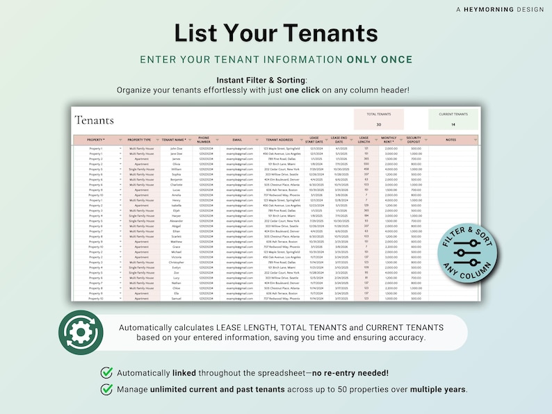 Spreadsheet huurbetalingen Huurdersgrootboek Google Spreadsheets Verhuurder Rent Tracker Huurderstracker Property Rent Tracker Boekhoudsjabloon afbeelding 4