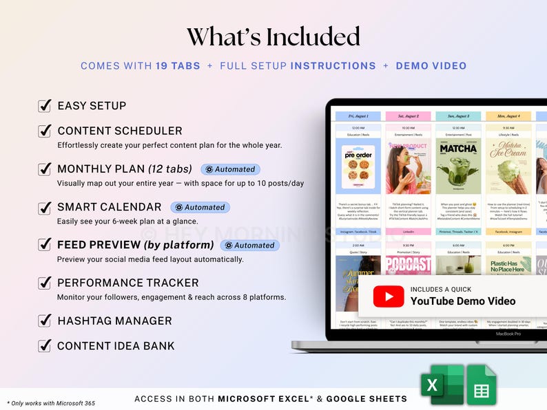 Yearly Social Media Content Calendar Google Sheets Excel Monthly Content Planner for Instagram TikTok Social Media Schedule Spreadsheet image 3