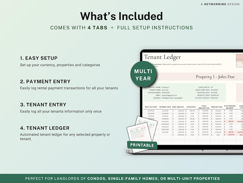 Spreadsheet huurbetalingen Huurdersgrootboek Google Spreadsheets Verhuurder Rent Tracker Huurderstracker Property Rent Tracker Boekhoudsjabloon afbeelding 2