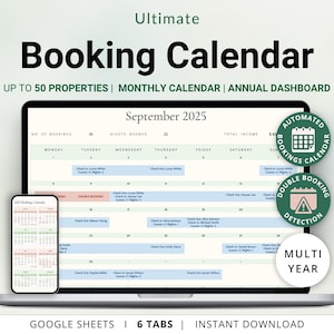 Airbnb-boekingskalender Spreadsheet Hotelreserveringstracker Google Spreadsheets Beheer korte termijn verhuur Vakantiewoningplanner