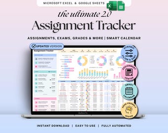 Assignment Tracker Google Sheets Excel Student Planner Spreadsheet School Assignment Homework Organizer Academic Calendar Study Tracker