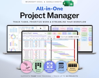 Project Management Spreadsheet Team Project Task Tracker Google Sheets Excel Timeline Planner Kanban Board Gantt Chart Eisenhower Matrix
