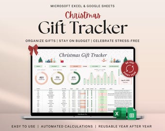Planificador de regalos navideños, hoja de cálculo, seguimiento de regalos navideños, hojas de cálculo de Google, plantilla de presupuesto navideño, organizador de listas de verificación para la planificación navideña