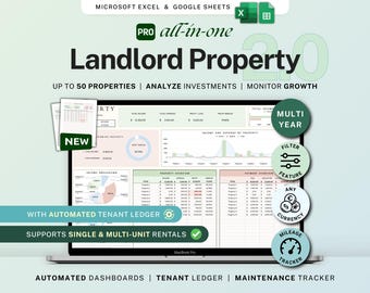 Strumento di monitoraggio delle entrate e delle spese per affitti multi-unità, foglio di calcolo per la gestione immobiliare del proprietario, Fogli Google, contabilità degli affitti, Excel, registro degli inquilini.