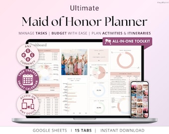 Maid of Honor Planner Bachelorette Party Planning Spreadsheet Wedding Shower Budget Tracker Bridal Shower Organizer Hens Party Event Planner