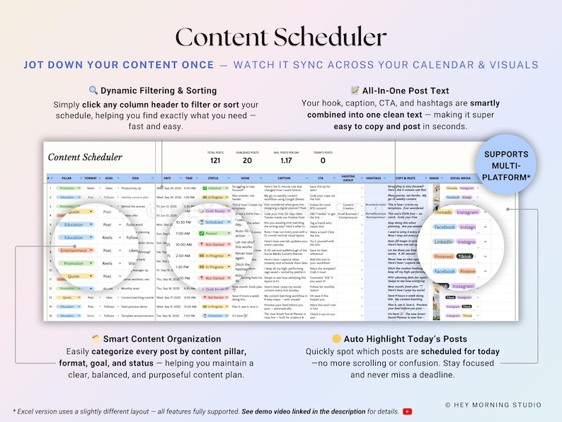 Yearly Social Media Content Calendar Google Sheets Excel Monthly Content Planner for Instagram TikTok Social Media Schedule Spreadsheet image 4
