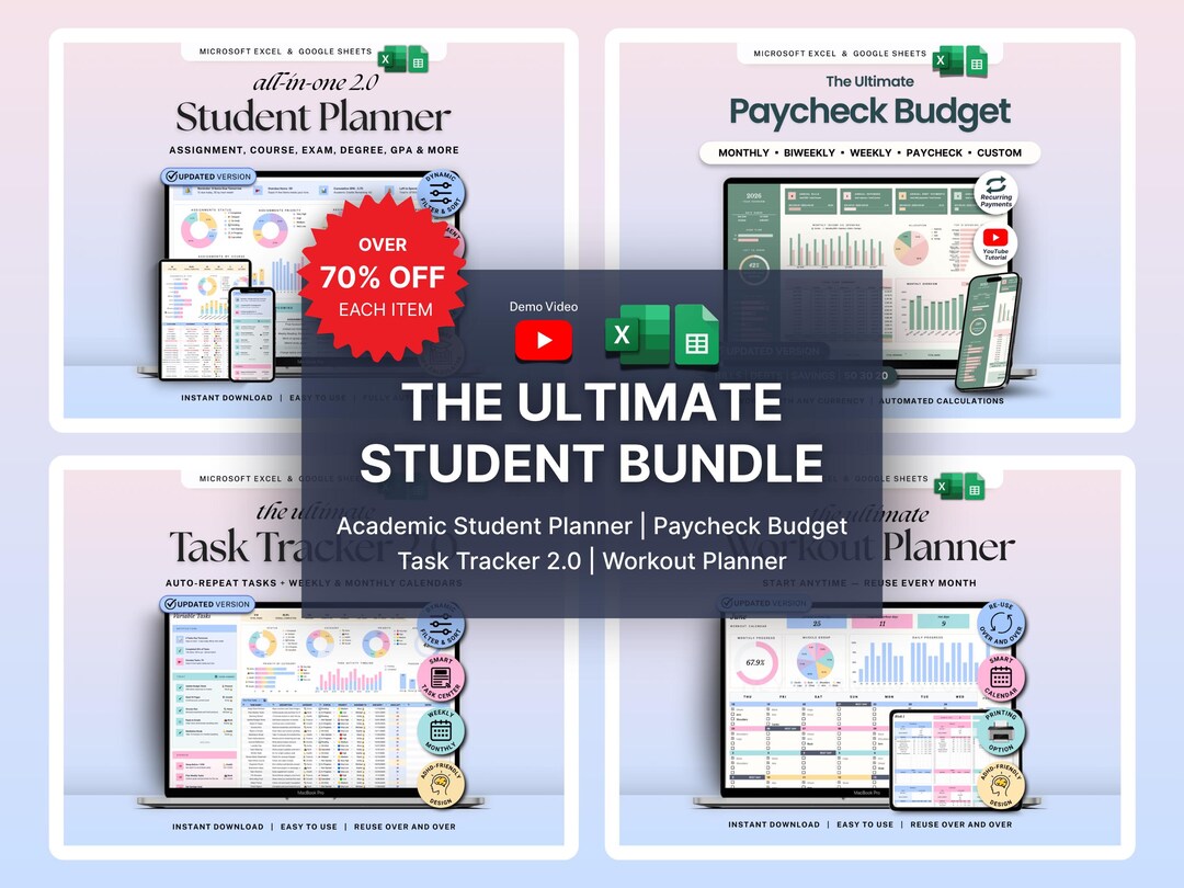 Student Planner Bundle Google Sheets Excel Assignment Tracker Academic ...
