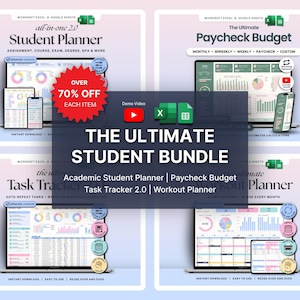 Student Planner Bundle Google Sheets Excel Assignment Tracker Academic Goal Planner Paycheck Budget Spreadsheet Task Tracker Workout Planner