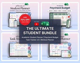 Student Planner Bundle Google Sheets Excel Assignment Tracker Academic Goal Planner Paycheck Budget Spreadsheet Task Tracker Workout Planner