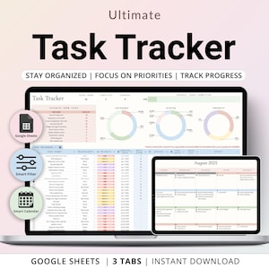 Task Tracker Spreadsheet To-Do List Google Sheets Productivity Planner ADHD Daily Weekly Checklist Template Task Planner Monthly Calendar