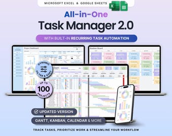 Task Tracker Spreadsheet Team Task Manager Google Sheets Excel To-Do List Daily Weekly Planner Eisenhower Matrix Kanban Board Calendar