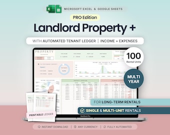 Mehrfamilien-Mieteinnahmen- und Ausgabenübersicht, Vermieter-Immobilienverwaltungs-Tabelle, Google Sheets, Mietbuchhaltung, Excel, Mieterkonto