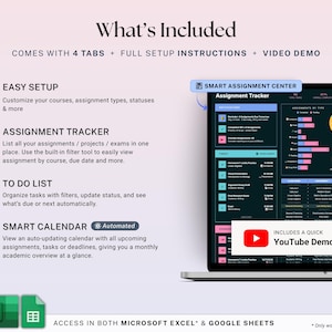 Assignment Tracker Google Sheets Excel Dark Mode Student Planner ...