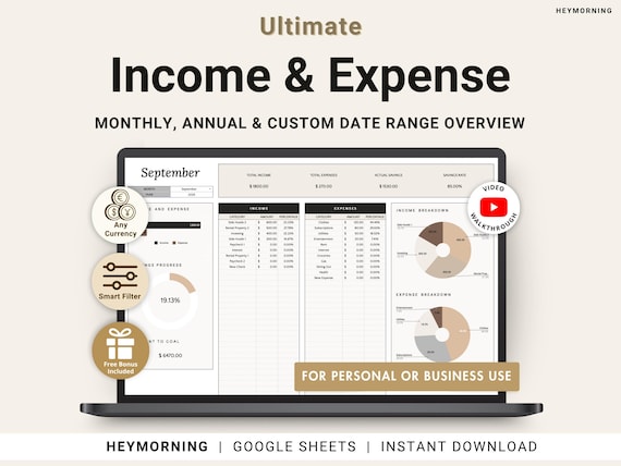 Income Expense Tracker Spreadsheet Personal Finances Planner Business Profit Loss Google Sheets Bookkeeping Template Yearly Budget Tracker
