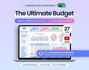 Annual Budget Spreadsheet Google Sheets Excel Personal Finance Template Monthly Budget Planner Bill Tracker Debt Tracker Savings Net Worth