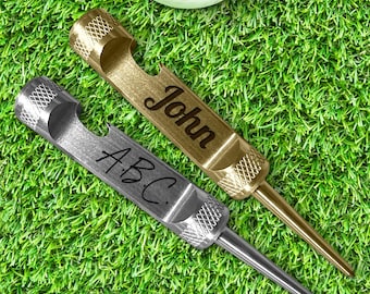 Custom Engraved Golf Divot Tool with Bottle Opener: Personalized Practical Gold Brass Stainless Steel Golf Gift - 3 Types!