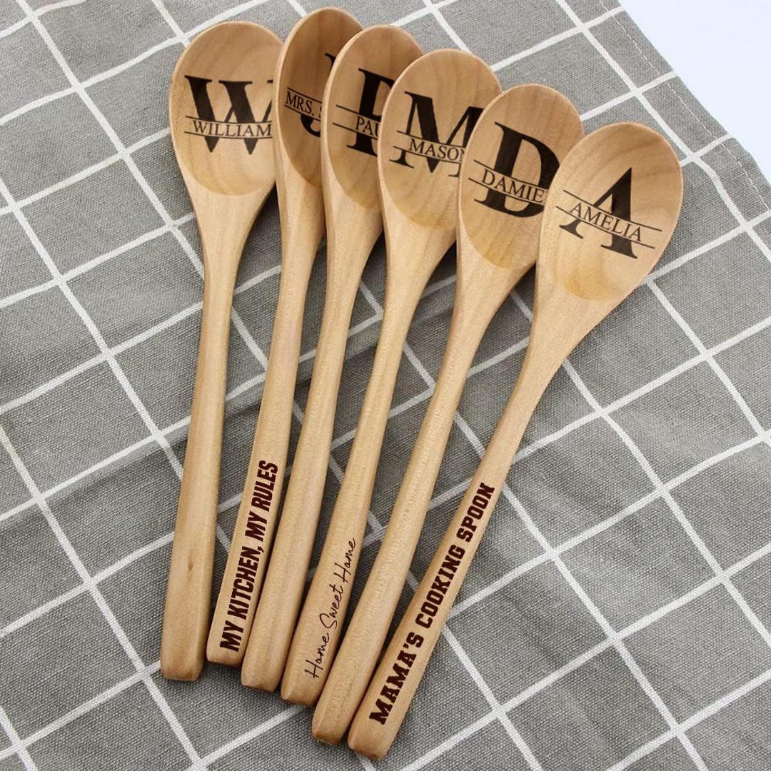 Spoon Writing Engraved Wooden Spoon: Custom Monogrammed Kitchen Utensil - Etsy